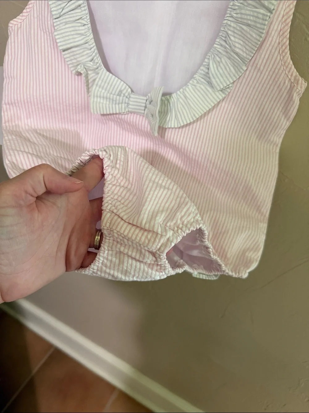 NWT Southern Smocked Co. Girls' Pink Ruffle One-Piece Swimsuit size 7